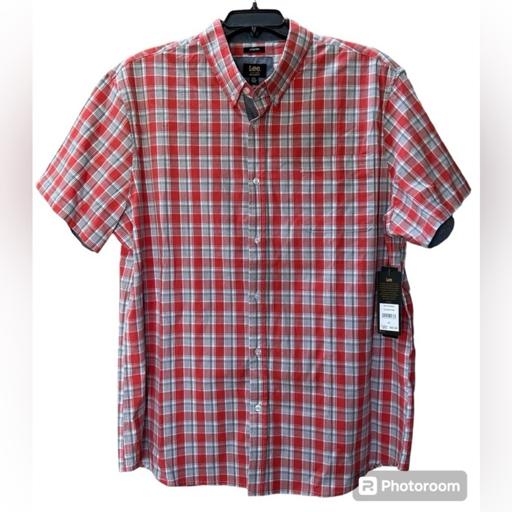 NWT Lee Comfort Stretch Plaid Western Button Up Short Sleeve Shirt Size XXL